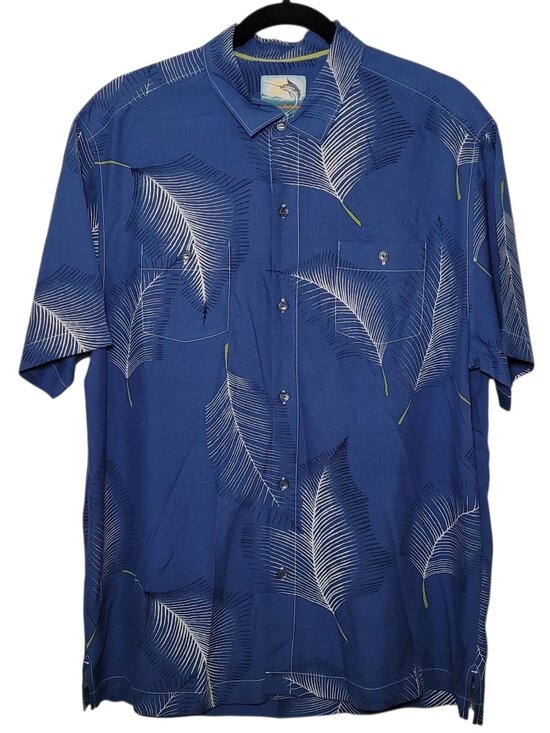 Tommy Bahama Silk Button Up Blue Palm Leaf Print Camp Shirt Mens Size Large - Picture 10 of 11